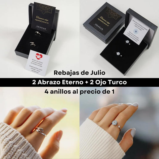 PACK 4x1: 2 anillos Ojo Turco + 2 anillos Abrazo Eterno